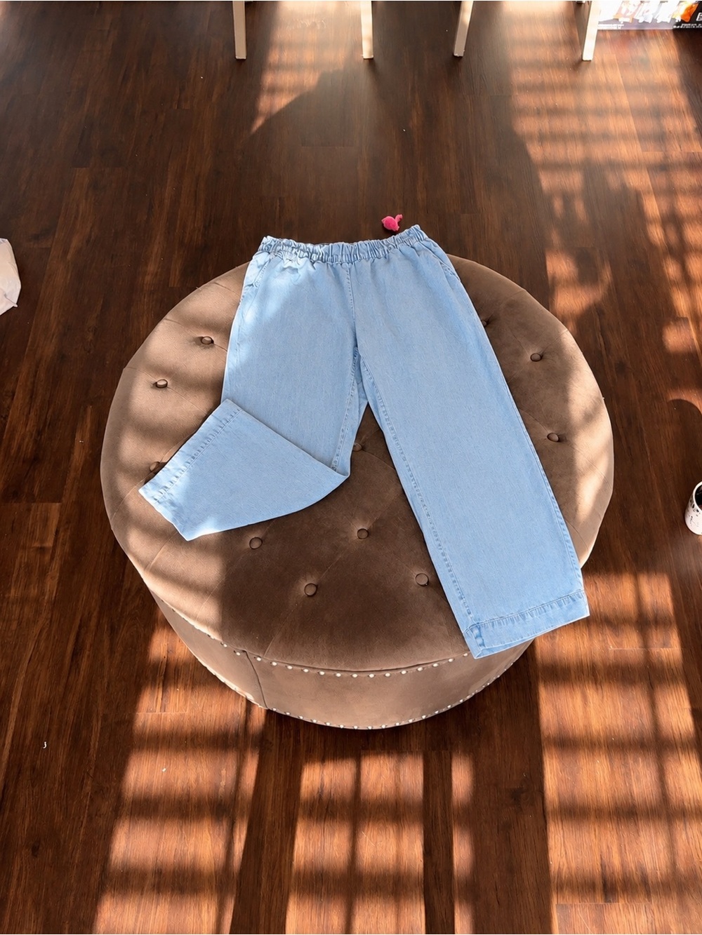 LOFT Light Blue Elastic-Waist Wide-Leg Jeans